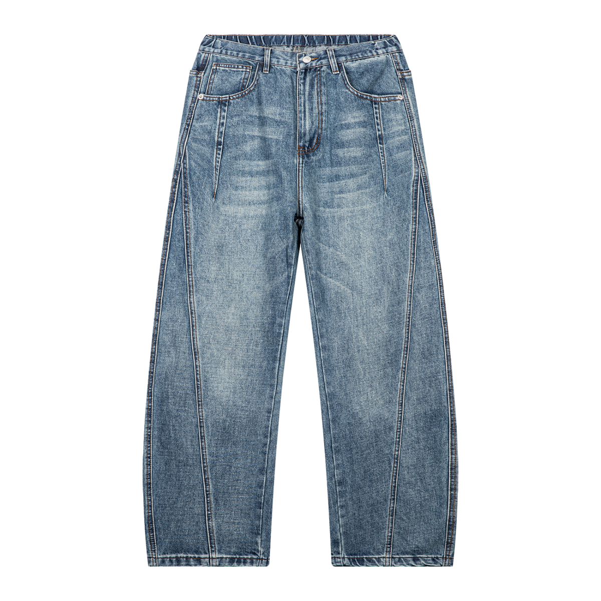 Unisex Vintage Wash Barrel Leg Denim Jeans